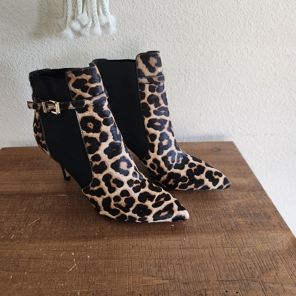 Michael Kors Leopard Print Calf Hair Ankle Boots Size 6.5 New Fall